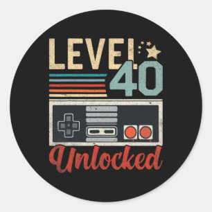 Level 40 Unlocked Video Gamer Controller 40th Birt Classic Round Sticker