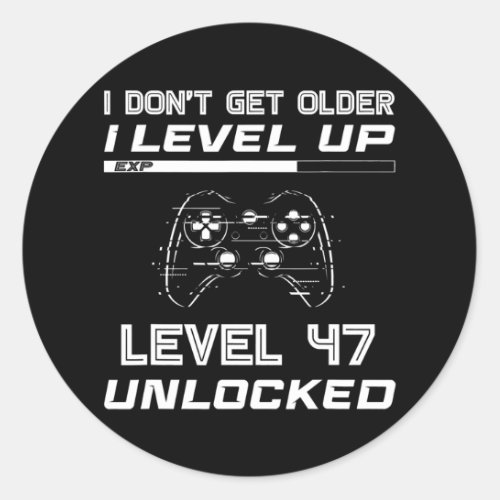 Level 47 Unlocked Gamer 47th Birthday Decorations Classic Round Sticker