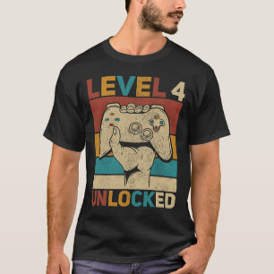 Level 4 Unlocked 4 Year Old Boy Fourth Bday Kid 4t T-Shirt