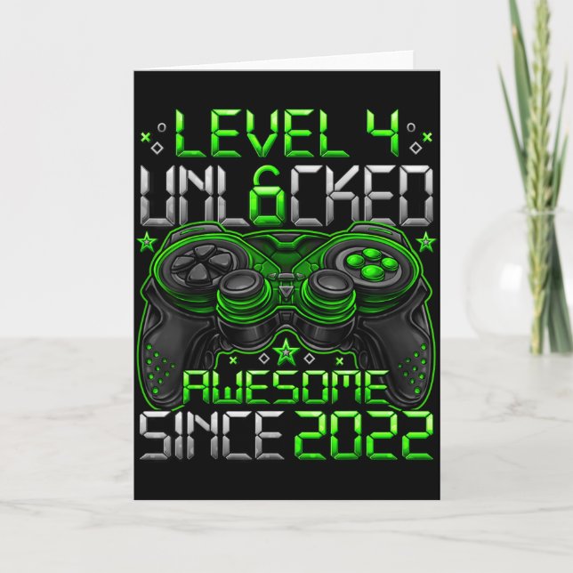 Level 4 Unlocked 4 Year Old Boys 4th Birthday Boy  Card (Front)