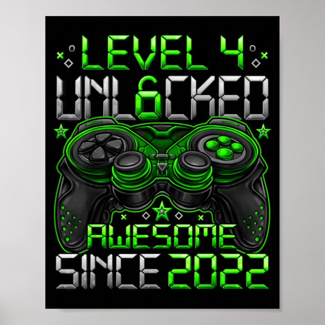 Level 4 Unlocked 4 Year Old Boys 4th Birthday Boy  Poster (Front)