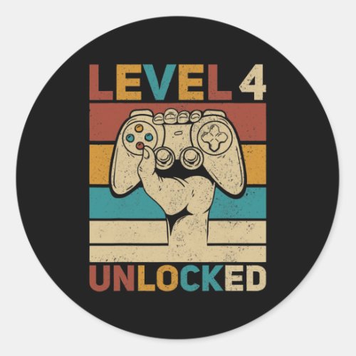 Level 4 Unlocked 4th Birthday 4 Year Old Gamer Classic Round Sticker