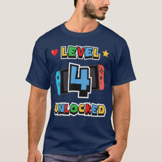 Level 4 Unlocked 4th Birthday Video Game 4 Years O T-Shirt
