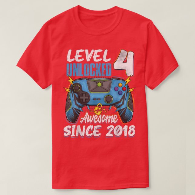 Level 4 Unlocked awesome 2018 4th birthday boy vid T-Shirt (Design Front)