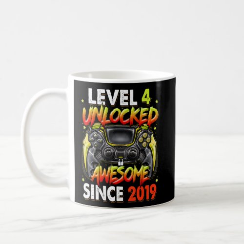 Level 4 Unlocked Awesome Since 2019 4th Birthday G Coffee Mug
