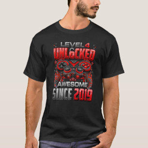 Level 4 Unlocked Awesome Since 2019 4th Birthday G T-Shirt