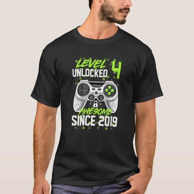 Level 4 Unlocked Awesome Since 2019 4th Birthday G T-Shirt (Front)
