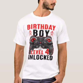 Level 4 Unlocked Birthday Boy 4 Year Old Boys Gami T-Shirt