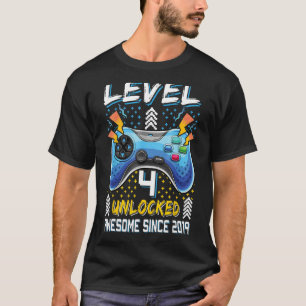 Level 4 Unlocked Gamer 4th Bday Boy 4 Year Old T-Shirt