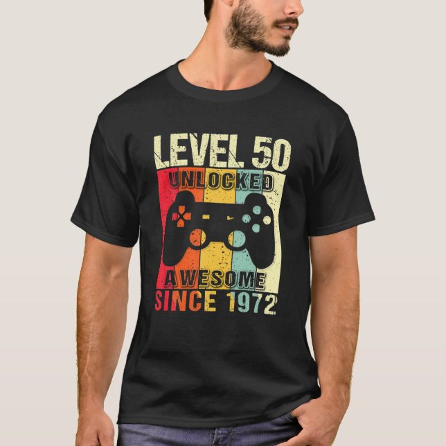 Level 50 Unlocked 50Th Birthday Gamer Awesome Sinc T-Shirt (Front)