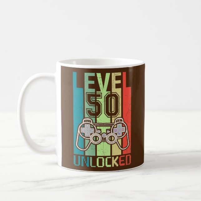Level 50 Unlocked Video Gamer 50th Birthday Gifts Coffee Mug (Left)