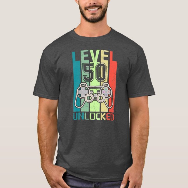 Level 50 Unlocked Video Gamer 50th Birthday Gifts T-Shirt (Front)