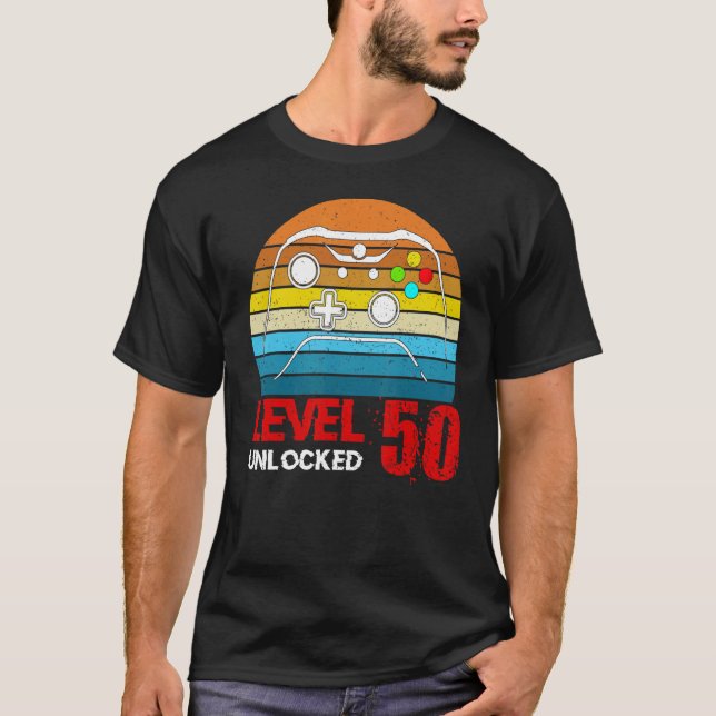 Level 50 Unlocked Video Gamer 50th Birthday Men Wo T-Shirt (Front)