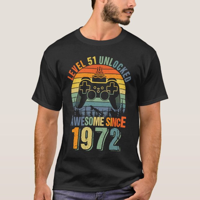 Level 51 Unlocked  51st Birthday Gamer 1972 Boys G T-Shirt (Front)