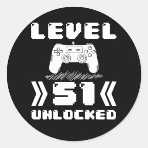 Level 51 Unlocked 51th Birthday 51 Year Old Gamer Classic Round Sticker