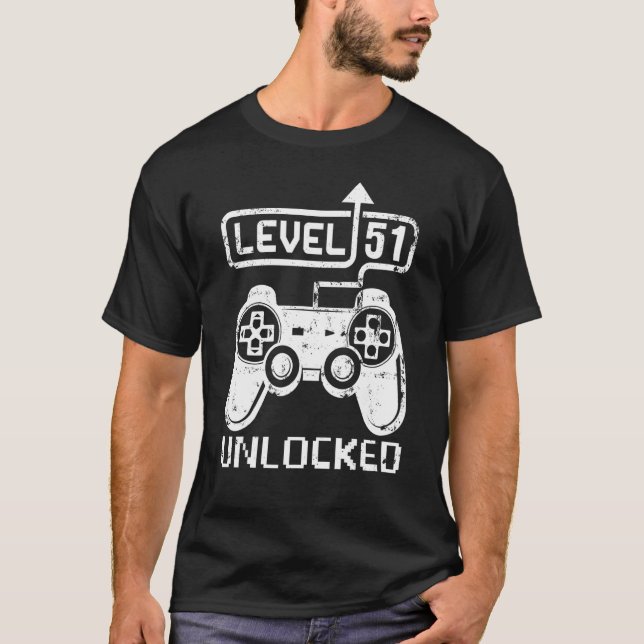 Level 51 Unlocked Gamer 51st Birthday  Video Game T-Shirt (Front)