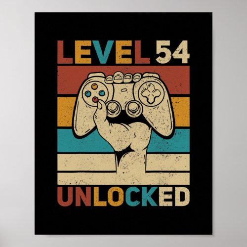 Level 54 Unlocked 54th Birthday 54 Years Old Poster