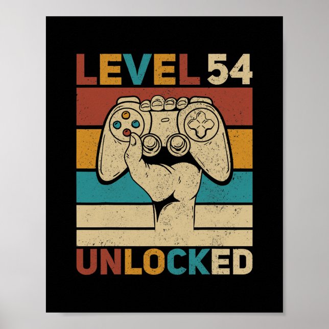 Level 54 Unlocked 54th Birthday 54 Years Old Poster (Front)