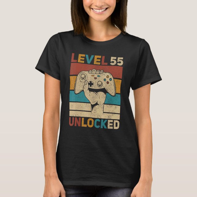 Level 55 Unlocked 55th Birthday 55 Years Old Gamer T-Shirt (Front)