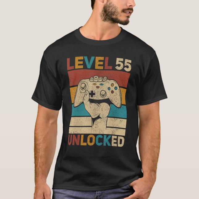 Level 55 Unlocked 55th Birthday 55 Years Old Gamer T-Shirt (Front)