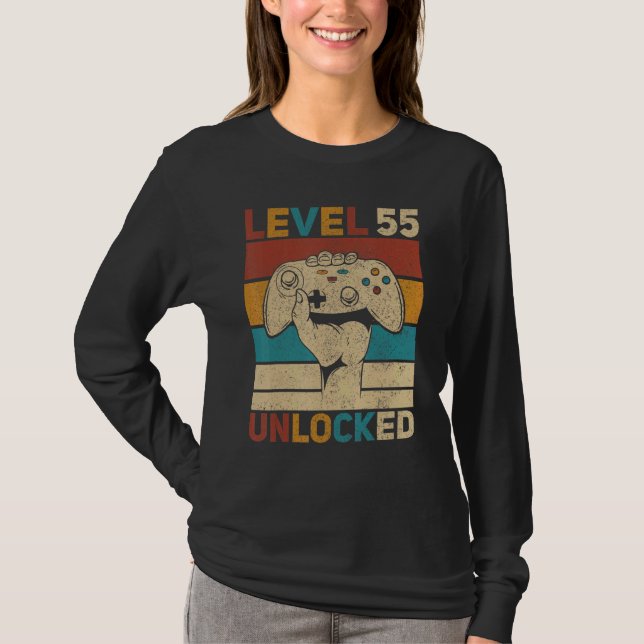 Level 55 Unlocked 55th Birthday 55 Years Old Gamer T-Shirt (Front)