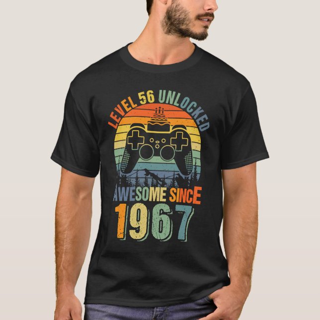 Level 56 Unlocked  56th Birthday Gamer 1967 Boys G T-Shirt (Front)
