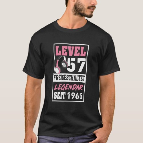 Level 57 Years Gamer Girl Since 1965 Birthday Vide T_Shirt