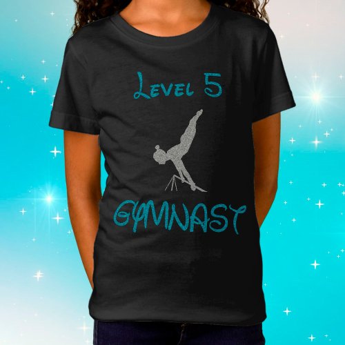 Level 5 Gymnast Fancy Font Glitter T_Shirt