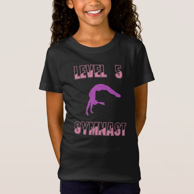Level 5 Gymnast Pink and Purple Sparkle T-Shirt (Front)