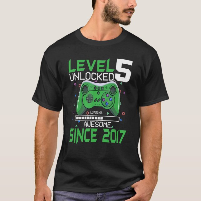 Level 5 Unlocked Awesome Since 2017 5th Birthday G T-Shirt (Front)