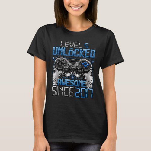 Level 5 Unlocked Awesome Since 2017 5th Birthday   T_Shirt