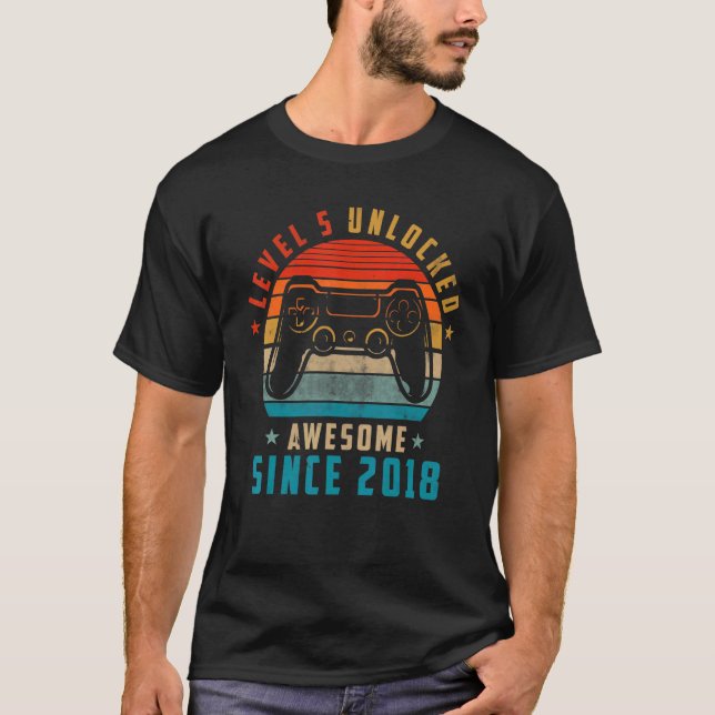 Level 5 Unlocked Awesome Since 2018 5th Birthday G T-Shirt (Front)