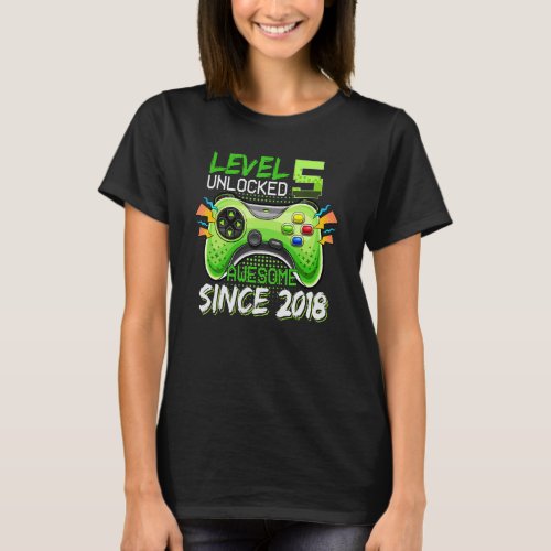 Level 5 Unlocked Awesome Since 2018 5th Birthday G T_Shirt