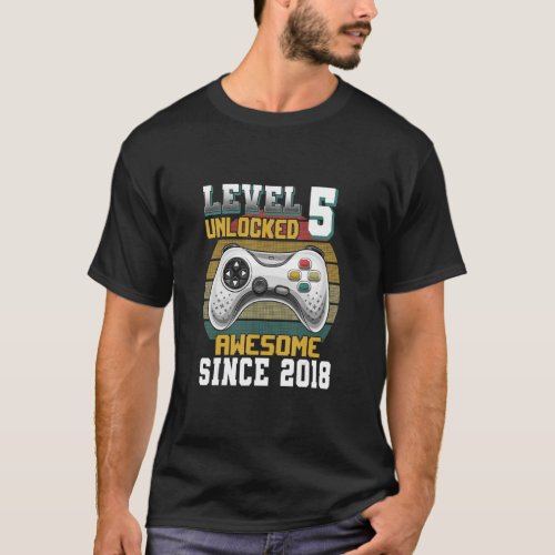 Level 5 Unlocked Awesome Since 2018 5th Birthday G T_Shirt