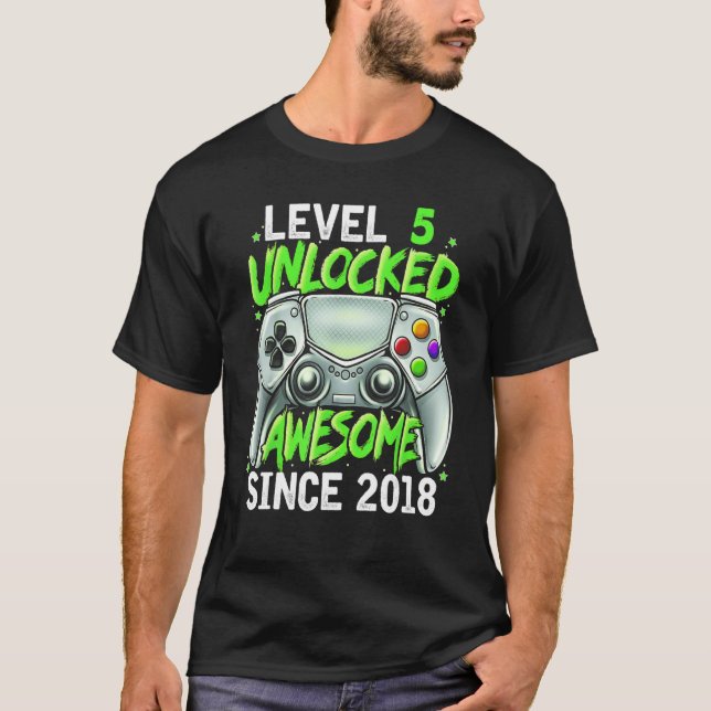 Level 5 Unlocked Awesome Since 2018 5th Birthday G T-Shirt (Front)