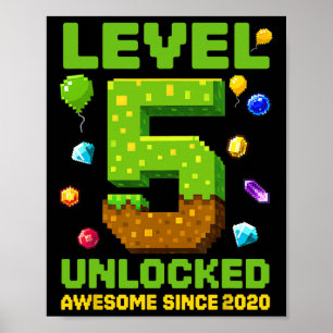 Level 5 Unlocked Awesome Since Pixel Birthday  Poster