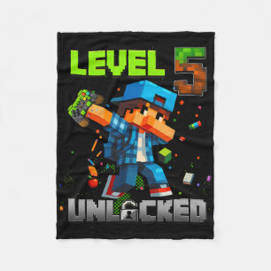 Level 5 Unlocked Funy Birthday Boy Pixel Gamer 5th Fleece Blanket