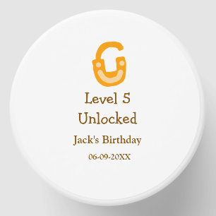 Level 5 unlocked lock orange brown happy birthday mini candle favors