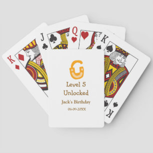 Level 5 unlocked lock orange brown happy birthday poker cards