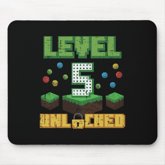 Level 5 Unlocked Pixel Gamer 5th Birthday Gaming B Mouse Pad (Front)