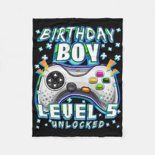 Level 5 Unlocked Video Game 5th Birthday Gamer Boy Fleece Blanket