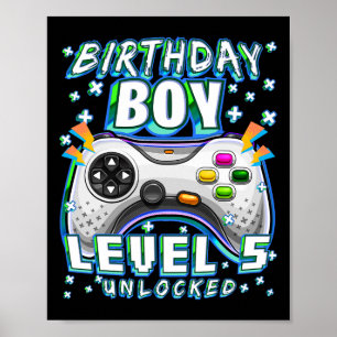 Level 5 Unlocked Video Game 5th Birthday Gamer Boy Poster