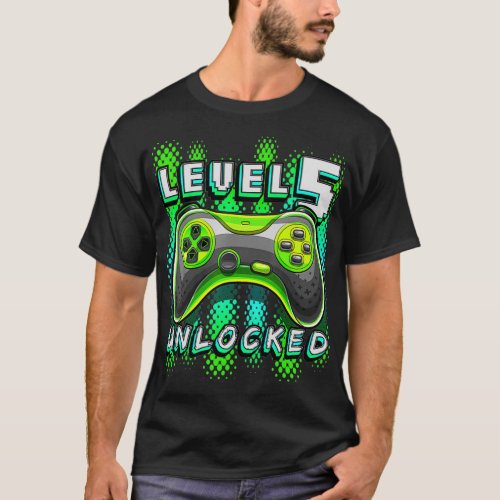 Level 5 Unlocked Video Game 5th Birthday Gamer Boy T_Shirt