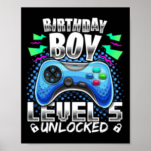 Level 5 Unlocked Video Game 5th Birthday Gamer Gif Poster