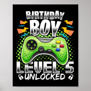 Level 5 Unlocked Video Game 5th Birthday Gamer Gif Poster