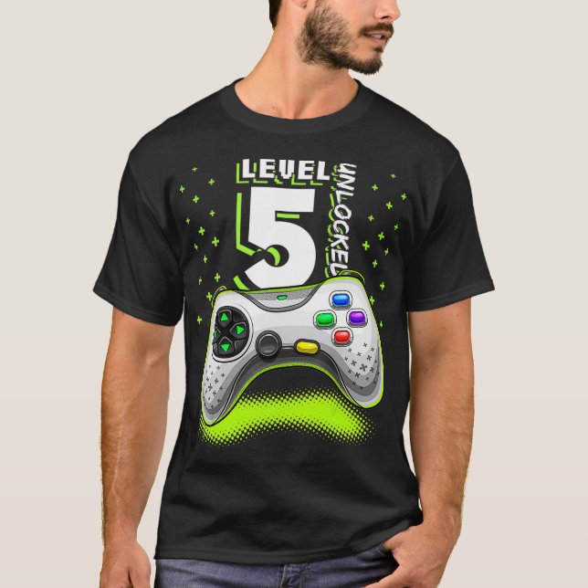 Level 5 Unlocked Video Game 5th Birthday Gamer Gif T-Shirt (Front)