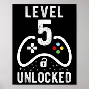 Level 5 Unlocked Video Game 5th Birthday Gift Poster