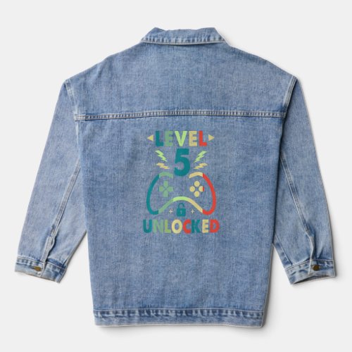 Level 5 Unlocked  Video Gamer 5th Birthday  Boys  Denim Jacket