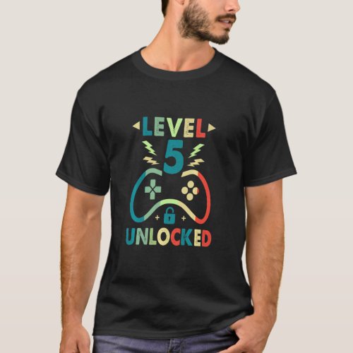 Level 5 Unlocked  Video Gamer 5th Birthday  Boys  T_Shirt