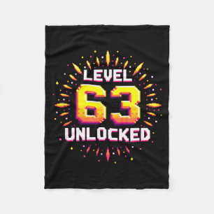 Level 63 Unlocked Birthday Gift Gamer Milestone Fleece Blanket